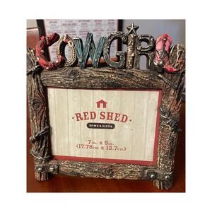 Red Shed Cowgirl Western Themed Picture Frame Boots Lasso Cowboy Country 5" x 7"